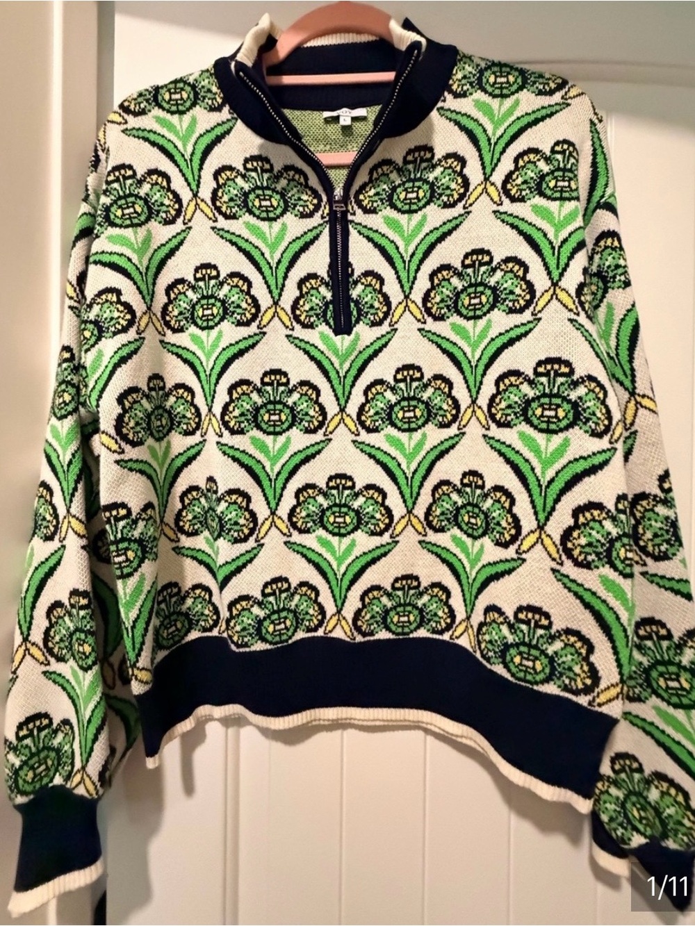 Green Floral Half-Zip Cowl
Sweater
